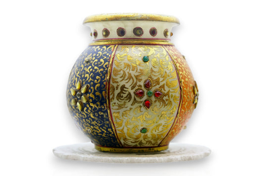Hand painted white marble pot Luxury hand crafted handicraft items Global Japan Korea Dubai Singapore Europe UK London United kingdom United states of America UAE USA