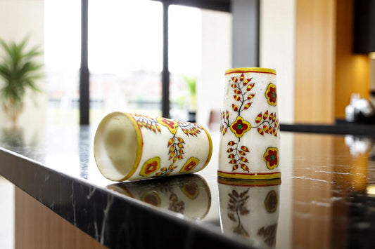 Hand painted and handcrafted white marble glass for party use