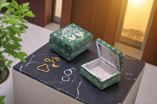 Handcrafted green stone jewelry box
