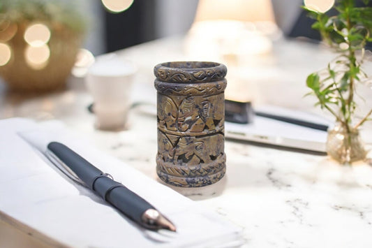 Brown Marble Pen Holder - handmade of brown marble handicraft