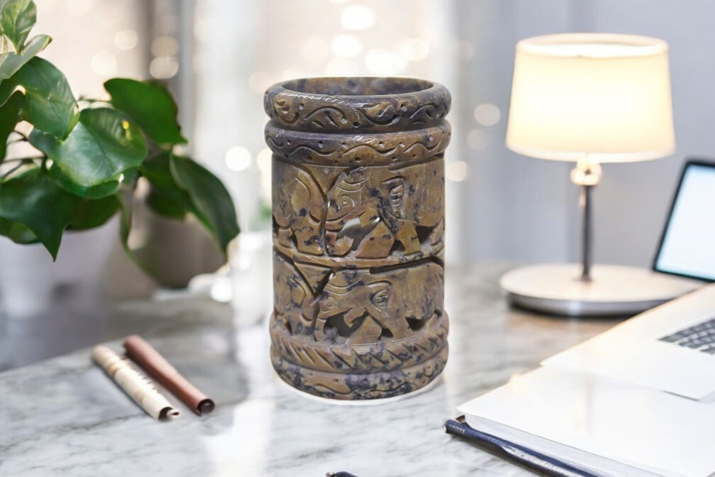 Brown Marble Pen Holder - handmade of brown marble handicraft