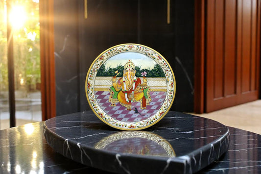 Traditional Hand painted white marble display plate