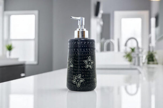 Black stone carved soap dispenser - Beautifully handcrafted
