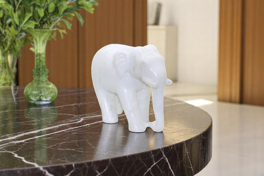 White Marble Elephant Idols: Handcrafted Artistry for Elegant Home Décor
