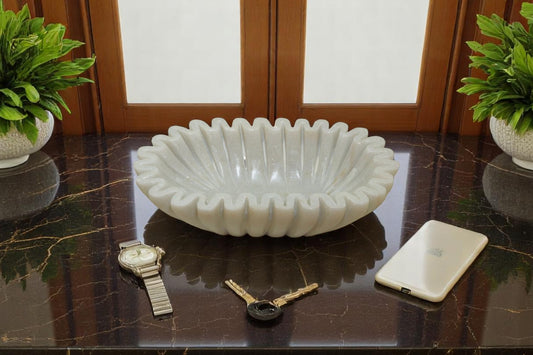 The Ultimate Multi-Purpose Organizer for daily use, White Marble Oval holders for phones, watches, jewelry or fruits 2.5kgs in weight