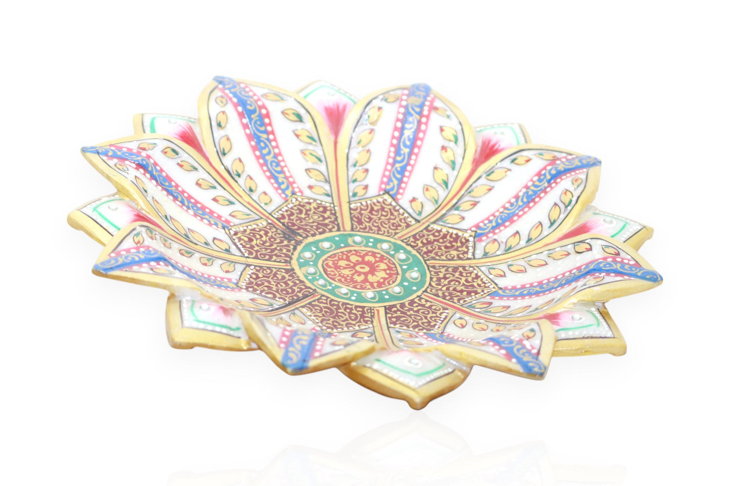 White marble hand painted and hand crafted fruit plate | dry fruit plate | flower decorator plate | temple flower plate