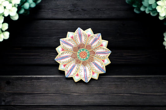 White marble hand painted and hand crafted fruit plate | dry fruit plate | flower decorator plate | temple flower plate