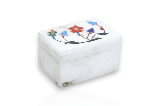 White marble hand painted hand small jewelry box