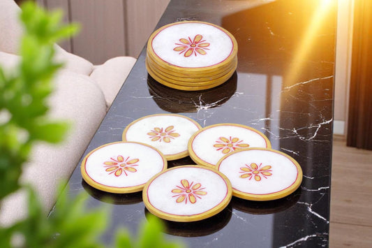 White marble hand painted and hand crafted tea coasters