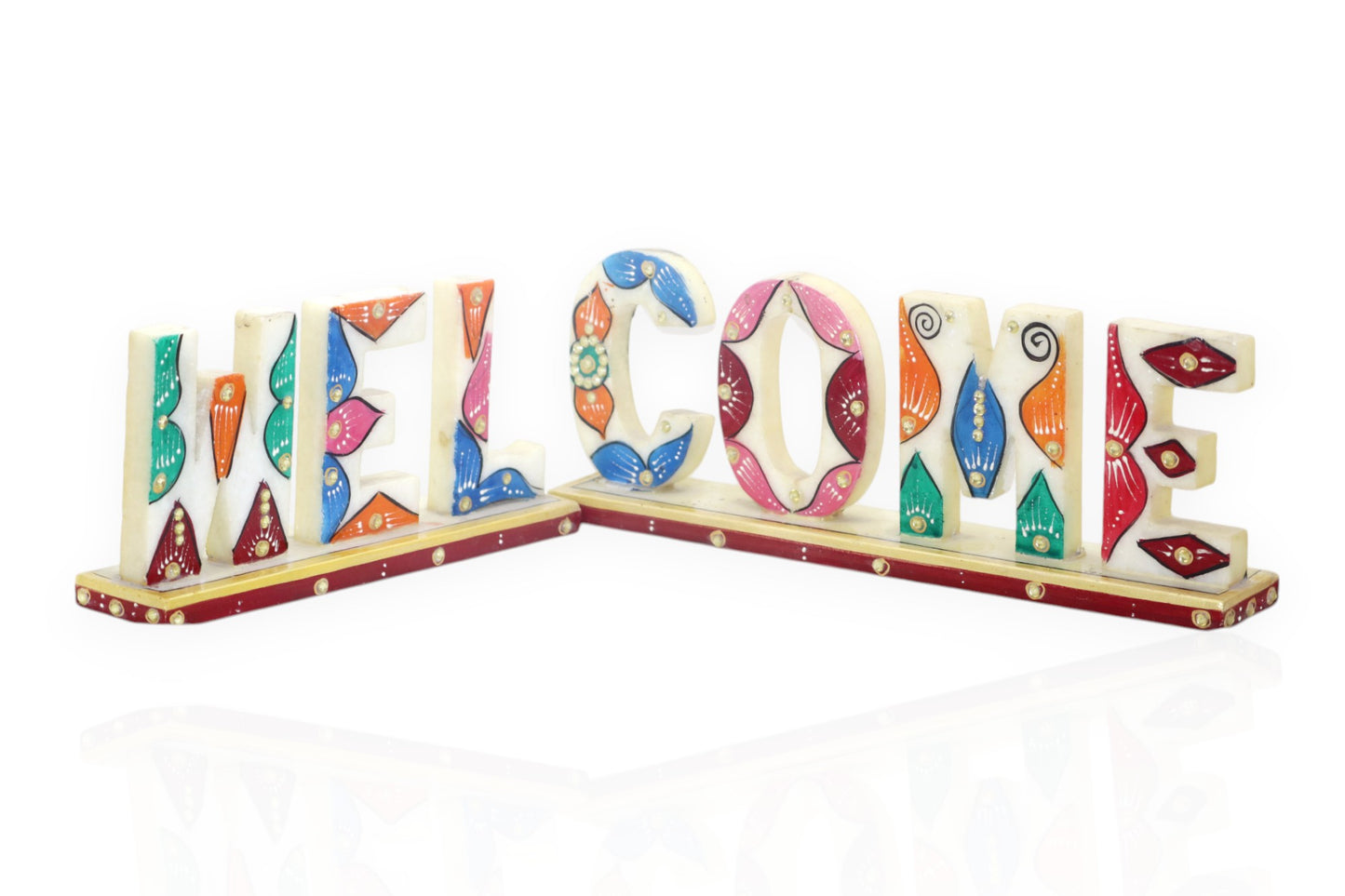 White marble hand painted and hand crafted welcome plate