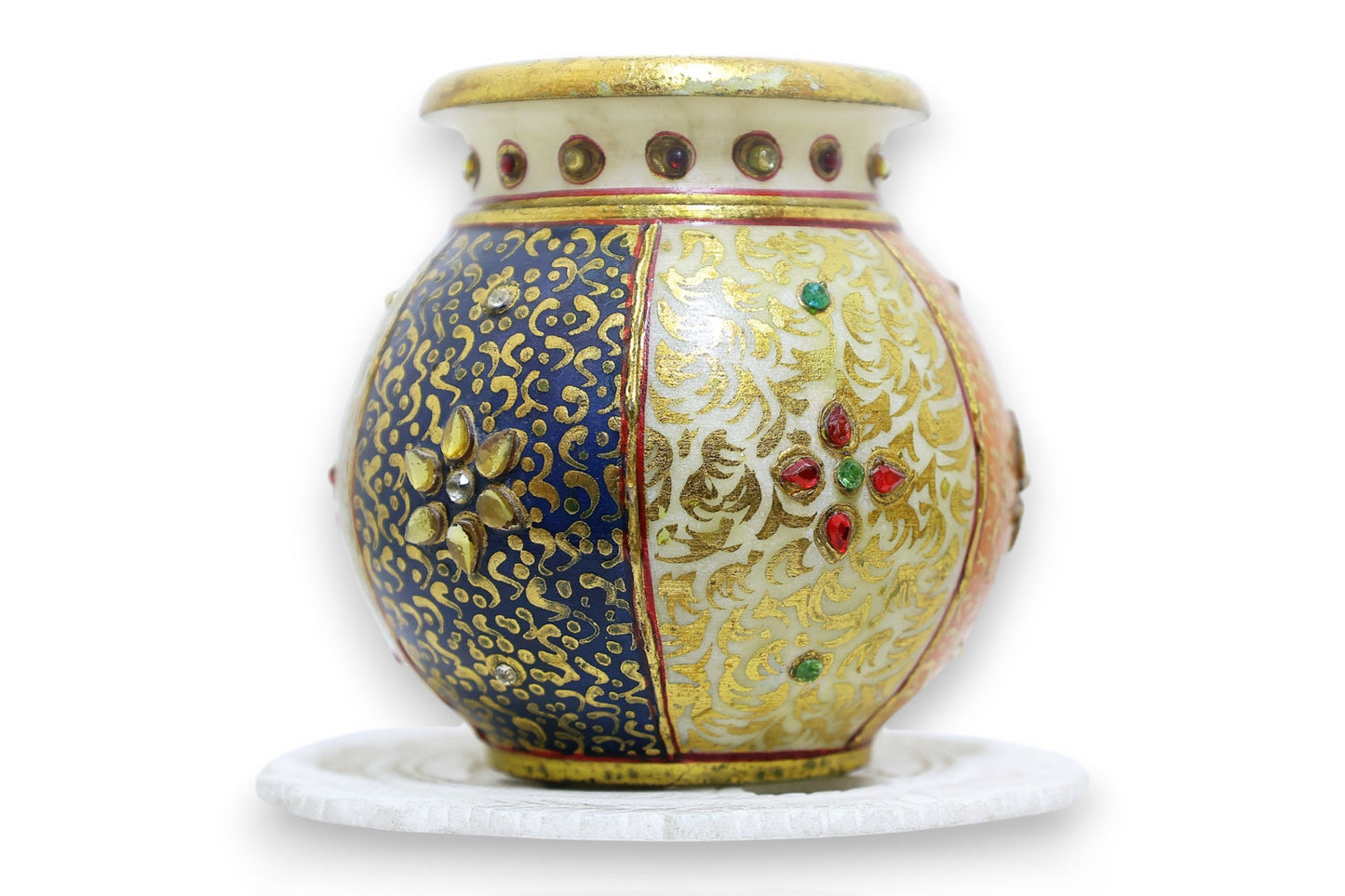 Hand painted white marble pot Luxury hand crafted handicraft items Global Japan Korea Dubai Singapore Europe UK London United kingdom United states of America UAE USA