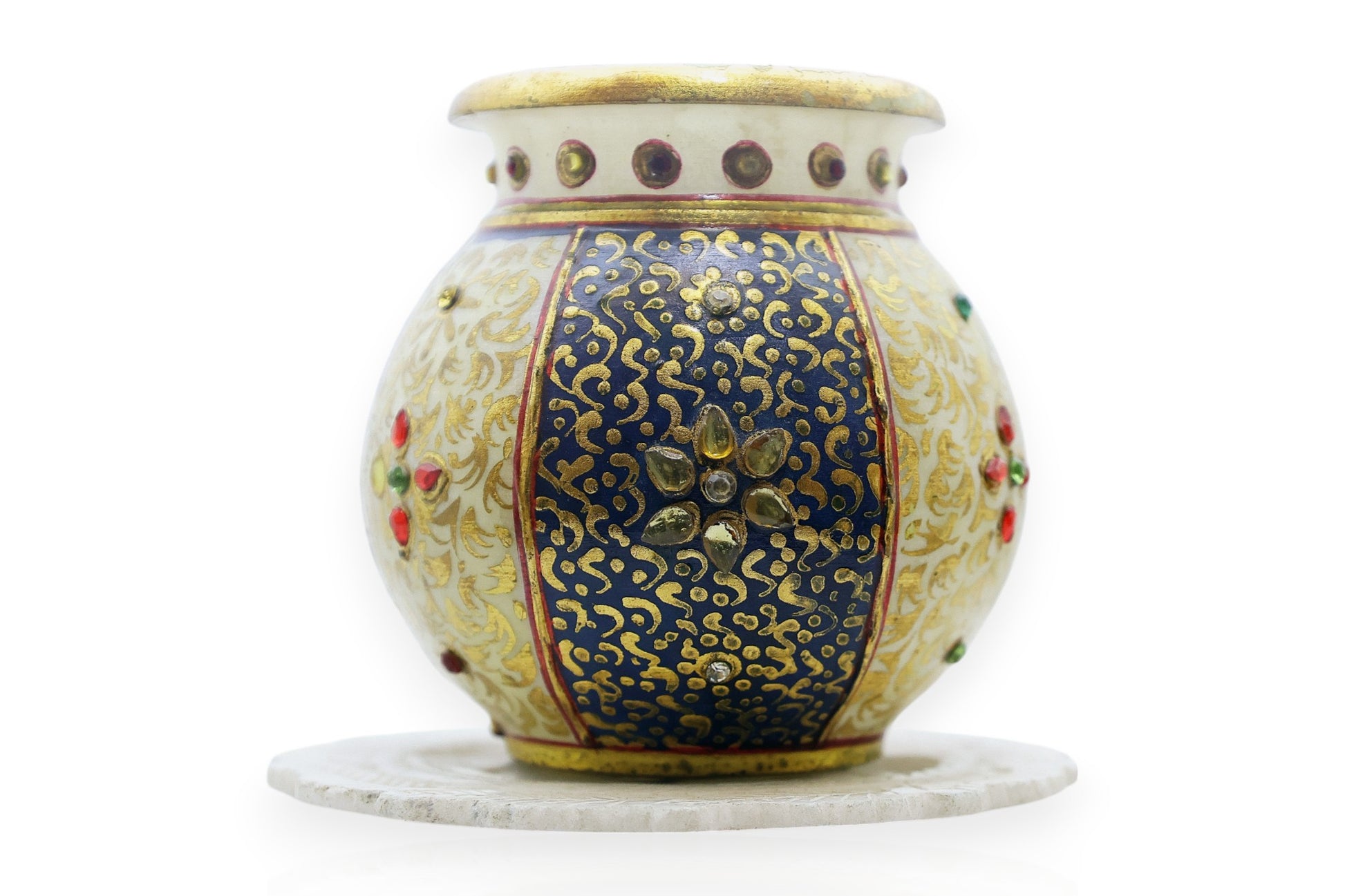 Hand painted white marble pot Luxury hand crafted handicraft items Global Japan Korea Dubai Singapore Europe UK London United kingdom United states of America UAE USA