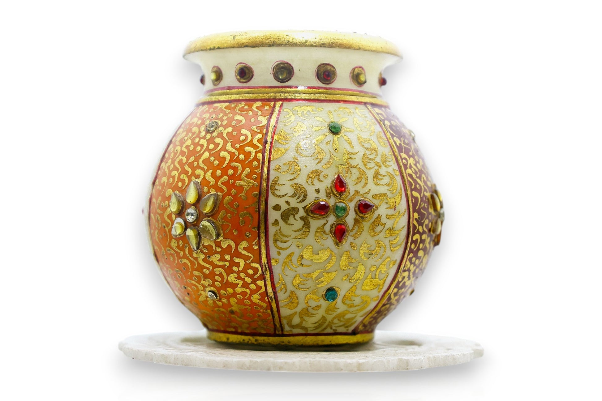 Hand painted white marble pot Luxury hand crafted handicraft items Global Japan Korea Dubai Singapore Europe UK London United kingdom United states of America UAE USA