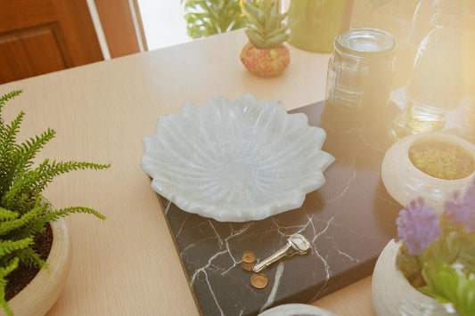 White Marble Flower Holders for holding coins, watches, small Jewelry, dry fruits and much more