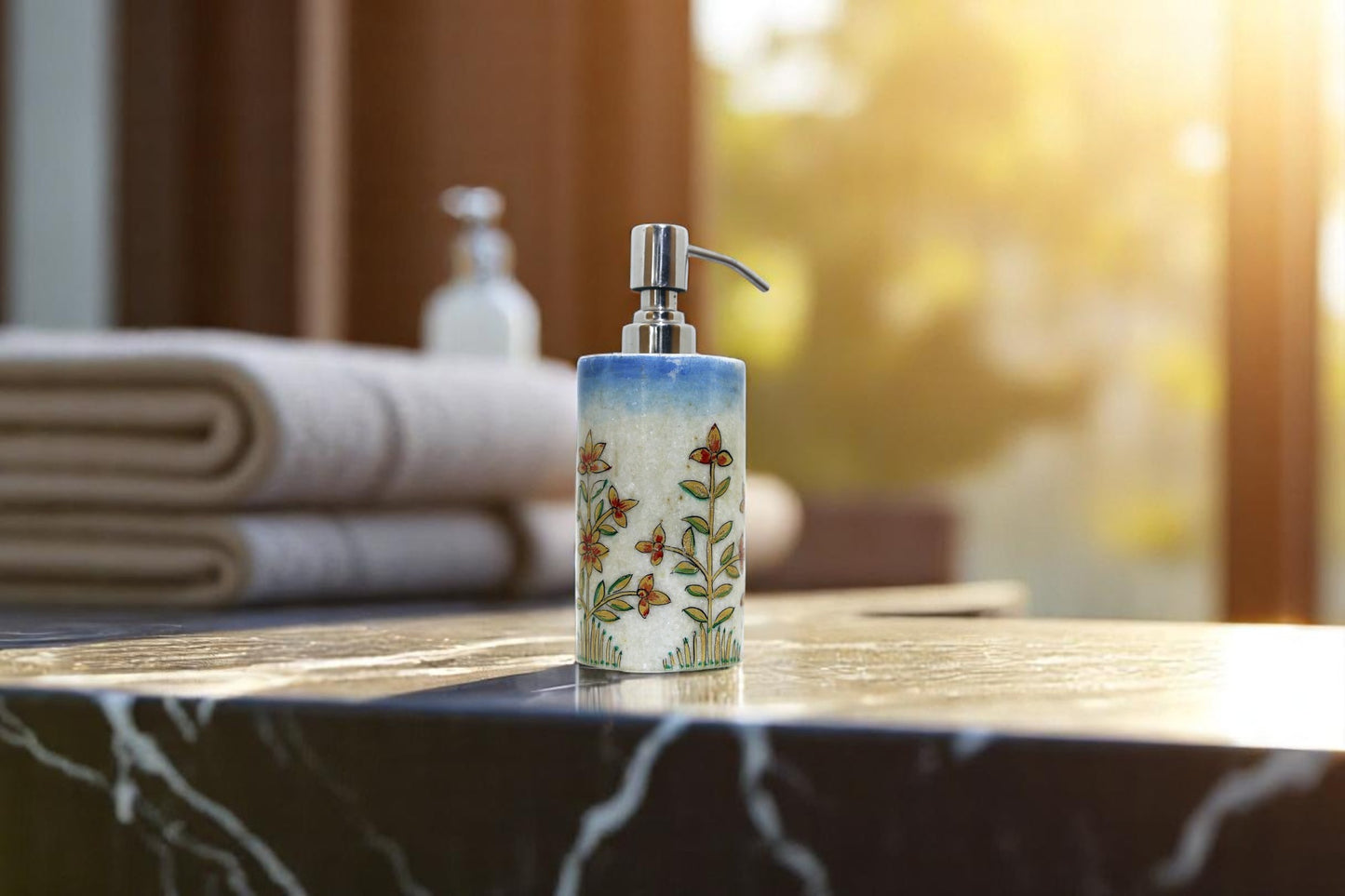 Handmade White and Blue marble soap dispenser