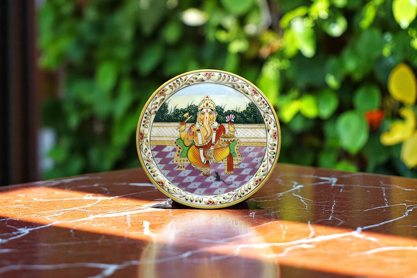 Traditional Hand painted white marble display plate