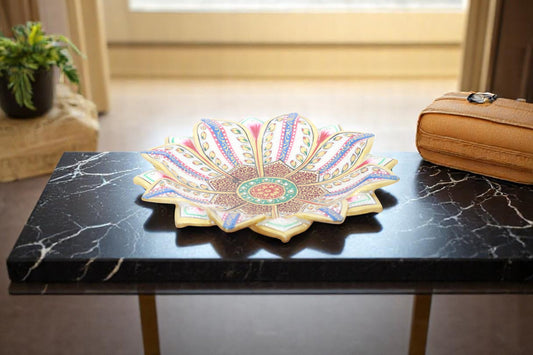 White marble hand painted and hand crafted fruit plate | dry fruit plate | flower decorator plate | temple flower plate