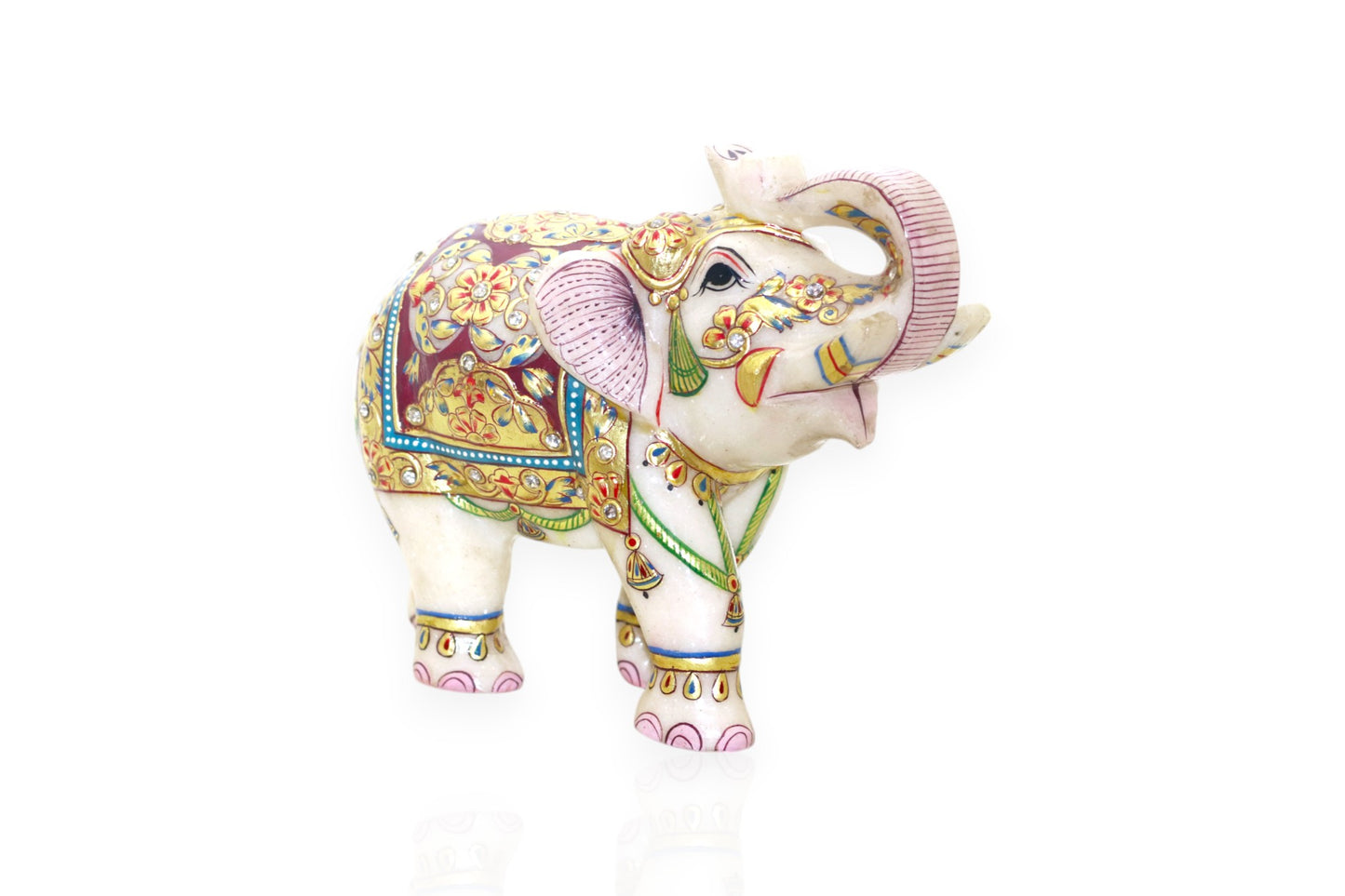 Exquisite White Marble Elephant Idols: Handcrafted and Hand-Painted Artistry