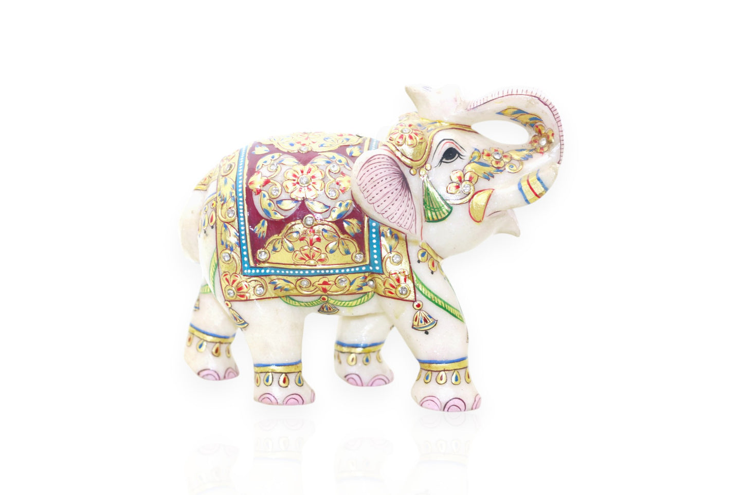 Exquisite White Marble Elephant Idols: Handcrafted and Hand-Painted Artistry