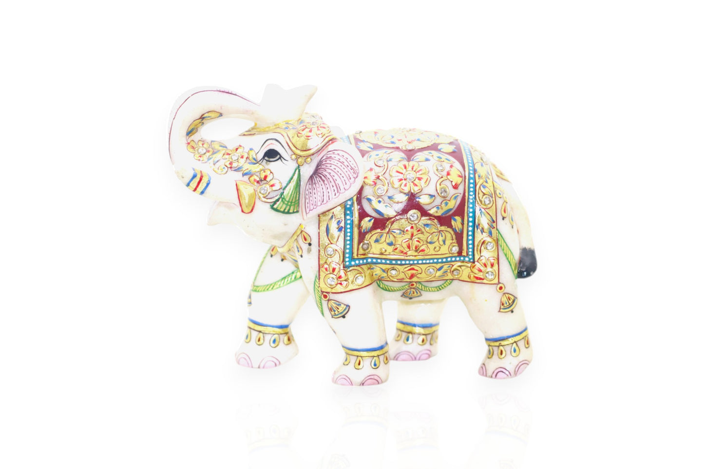 Exquisite White Marble Elephant Idols: Handcrafted and Hand-Painted Artistry