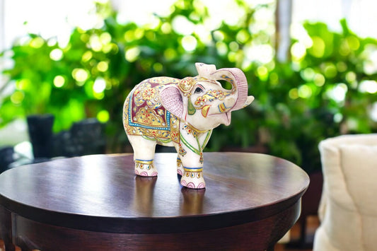 Exquisite White Marble Elephant Idols: Handcrafted and Hand-Painted Artistry