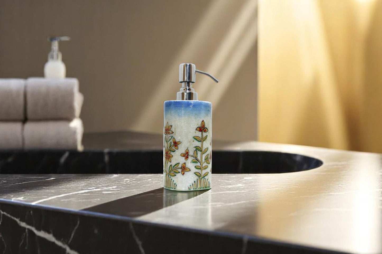 Handmade White and Blue marble soap dispenser
