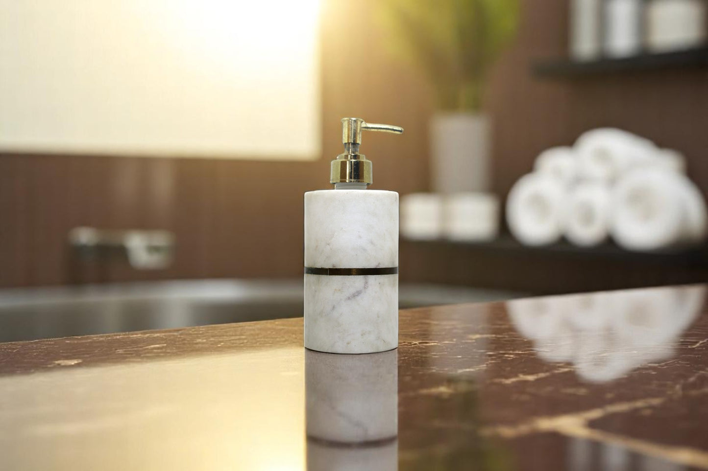 Handmade Brass ring and Marble soap dispenser