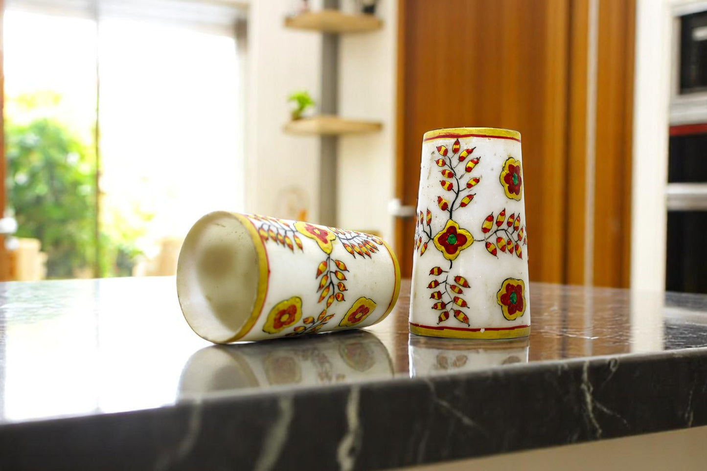 Hand painted and handcrafted white marble glass for party use