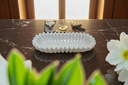 Versatile white marble oval shaped holder for Jewelry, phones, watches and fruits– Stunning Craftsmanship