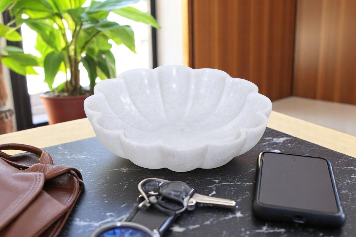 White marble flower shaped serving bowl | fruit bowl | decoration bowl | temple flower bowl