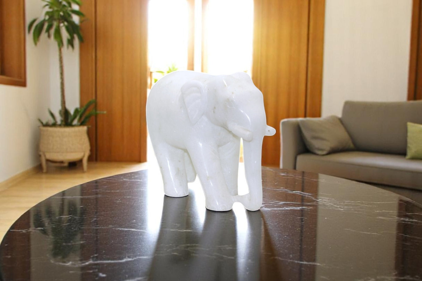 White marble hand crafted elephant