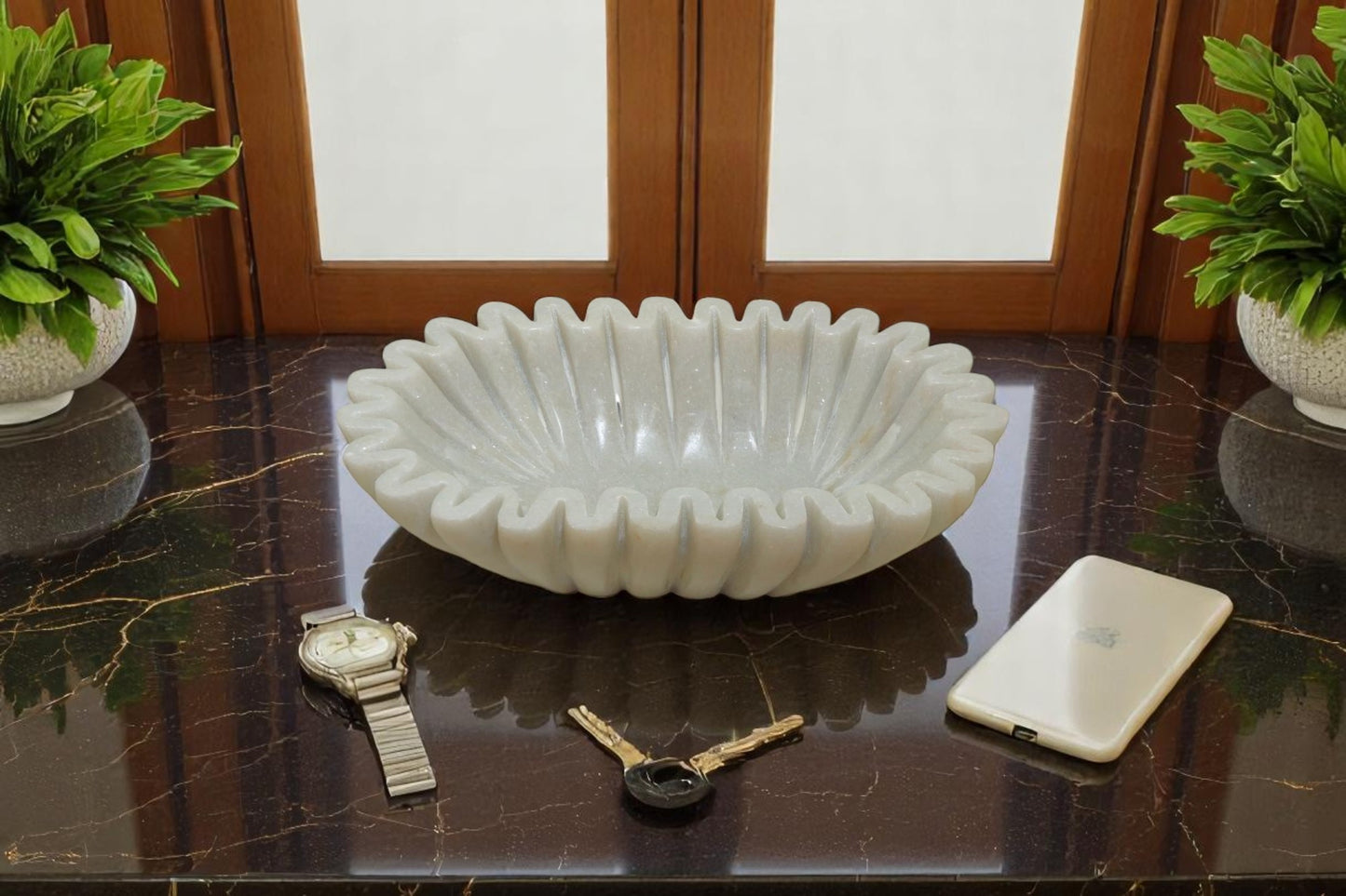 The Ultimate Multi-Purpose Organizer for daily use, White Marble Oval holders for phones, watches, jewelry or fruits 2.5kgs in weight