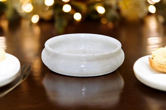White marble serving bowl | fruit bowl | decoration bowl | temple flower bowl