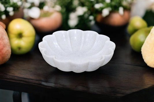 White marble flower shaped serving bowl | fruit bowl | decoration bowl | temple flower bowl