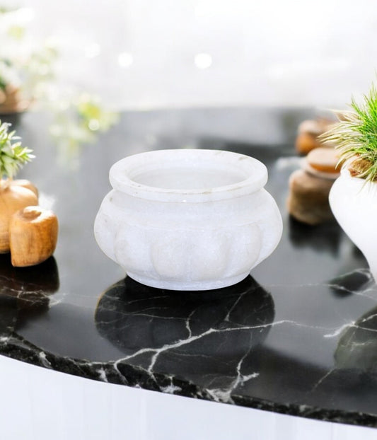White marble pot shaped sauce bowl | chutney bowl | multiple utility bowl