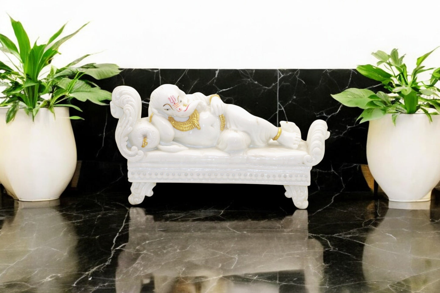 Hand Painted White marble Ganesh Ji idol  - Beautifully Handcrafted.