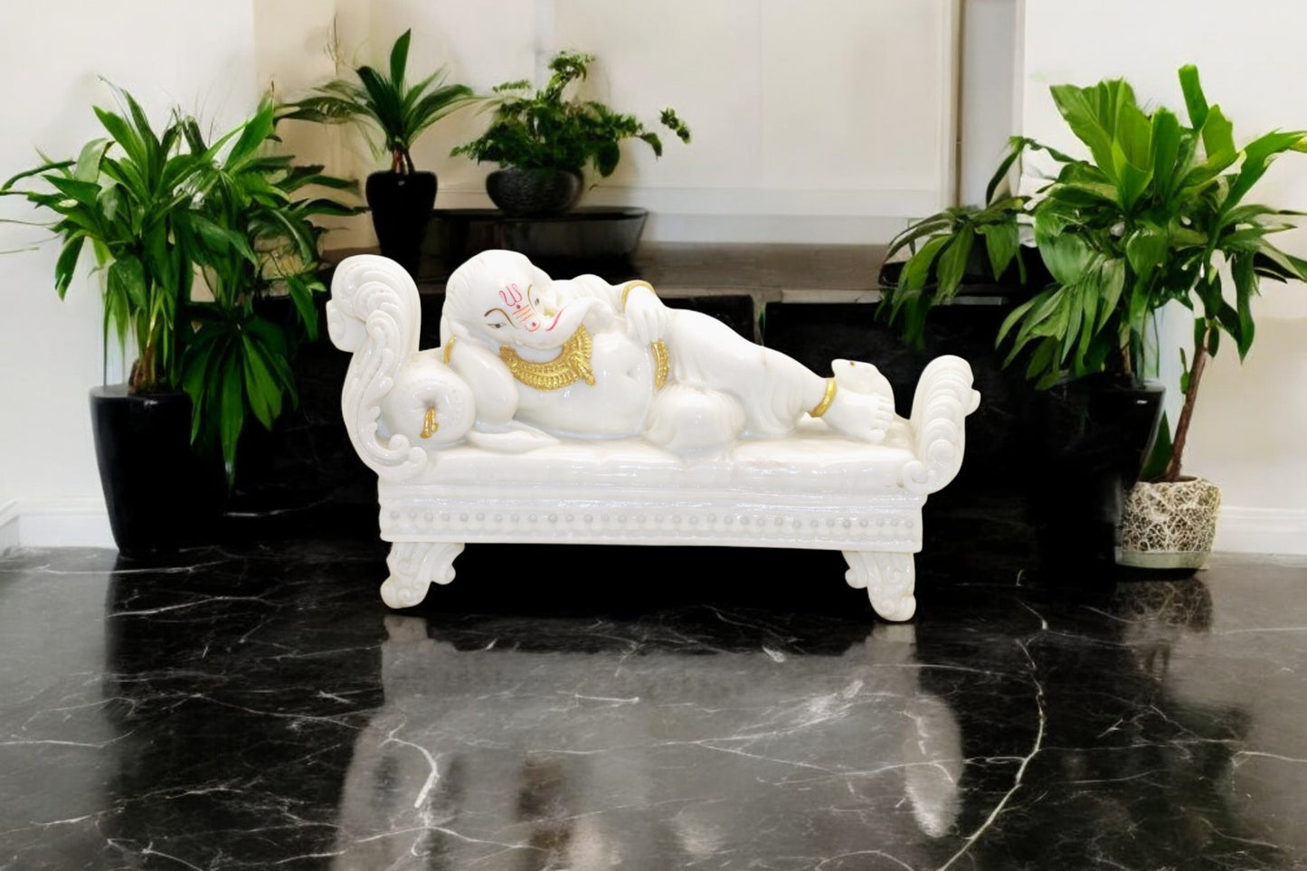 Hand Painted White marble Ganesh Ji idol  - Beautifully Handcrafted.
