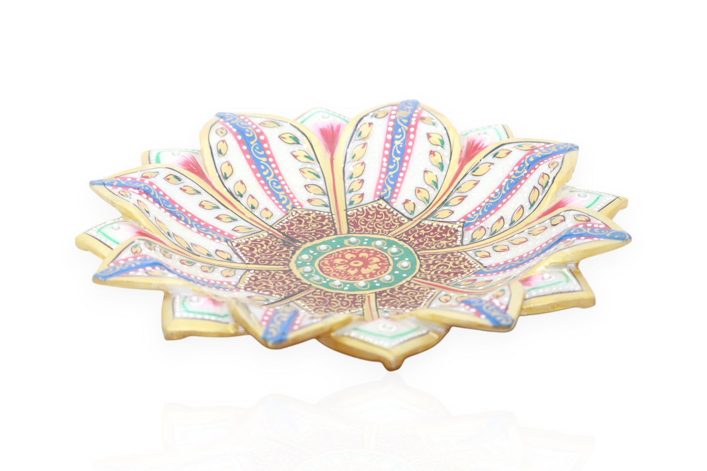 White marble hand painted and hand crafted fruit plate | dry fruit plate | flower decorator plate | temple flower plate