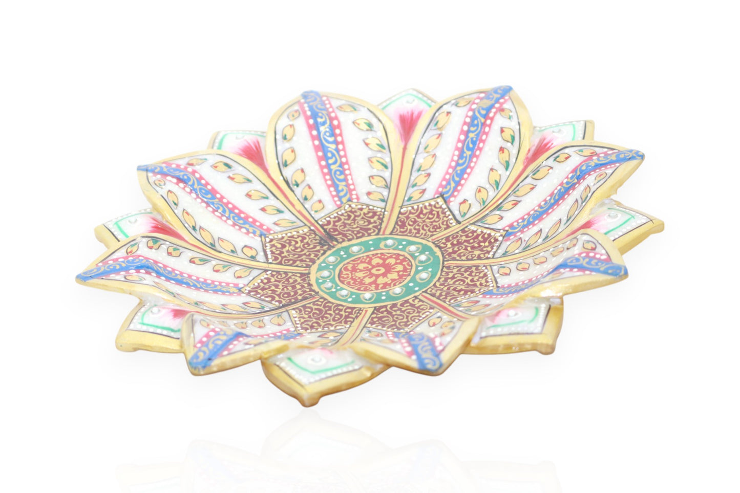 White marble hand painted and hand crafted fruit plate | dry fruit plate | flower decorator plate | temple flower plate