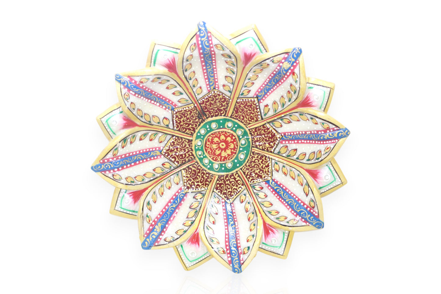 White marble hand painted and hand crafted fruit plate | dry fruit plate | flower decorator plate | temple flower plate