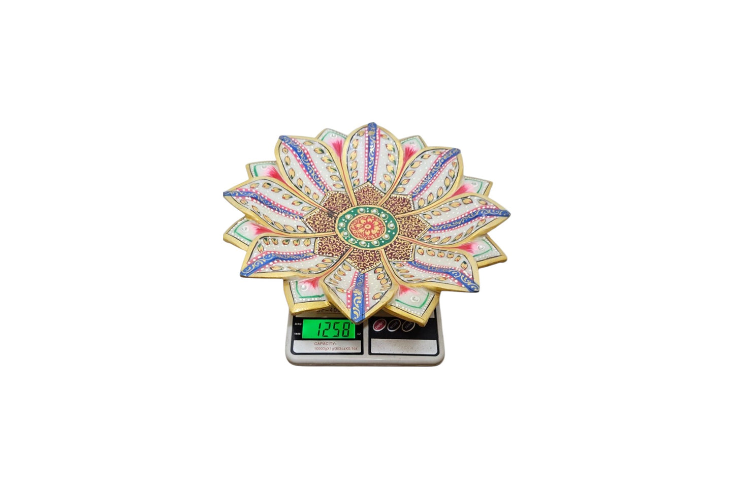 White marble hand painted and hand crafted fruit plate | dry fruit plate | flower decorator plate | temple flower plate