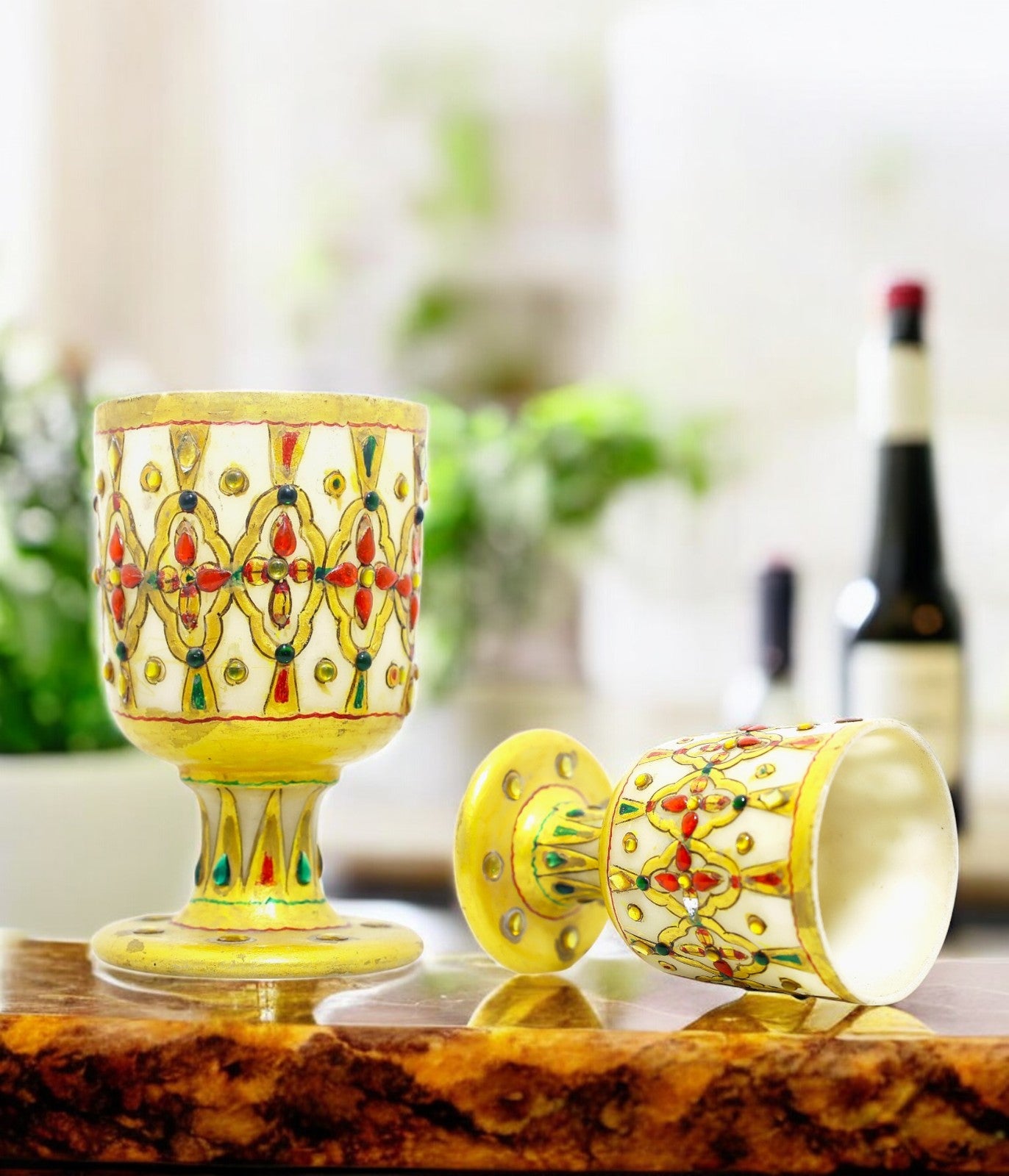 White marble hand painted hand crafted wine glass