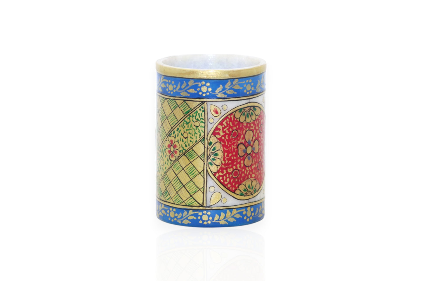 Enhance Your Desk with Unique White Marble Hand Painted Pen Stands