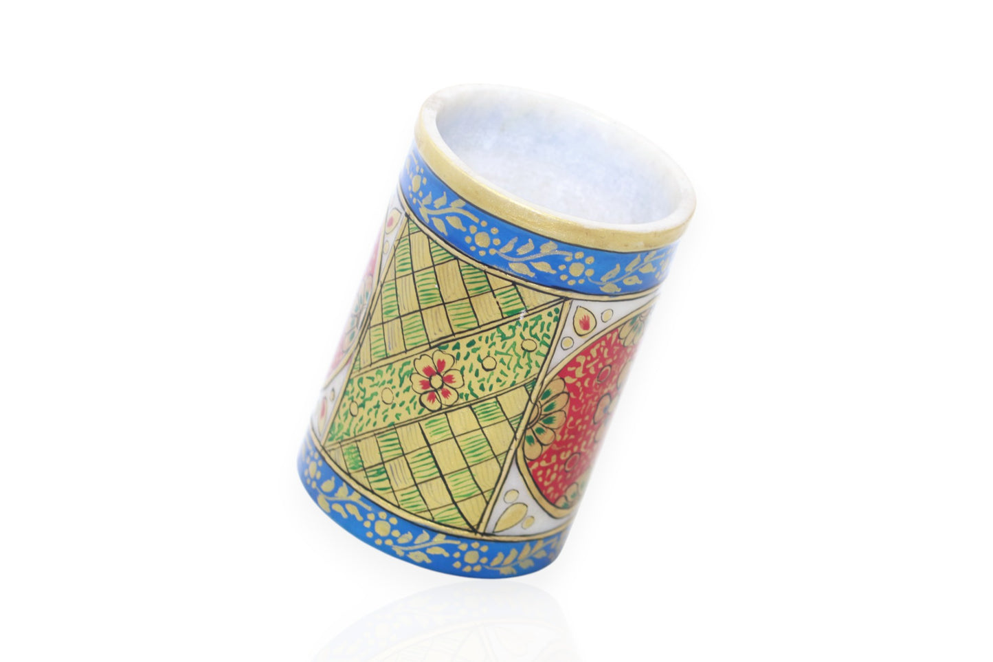 Enhance Your Desk with Unique White Marble Hand Painted Pen Stands