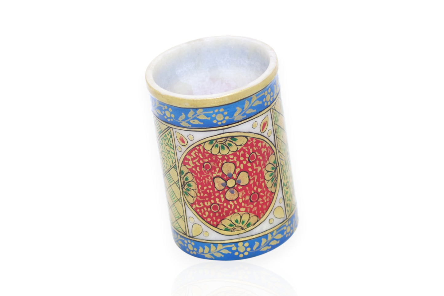 Enhance Your Desk with Unique White Marble Hand Painted Pen Stands