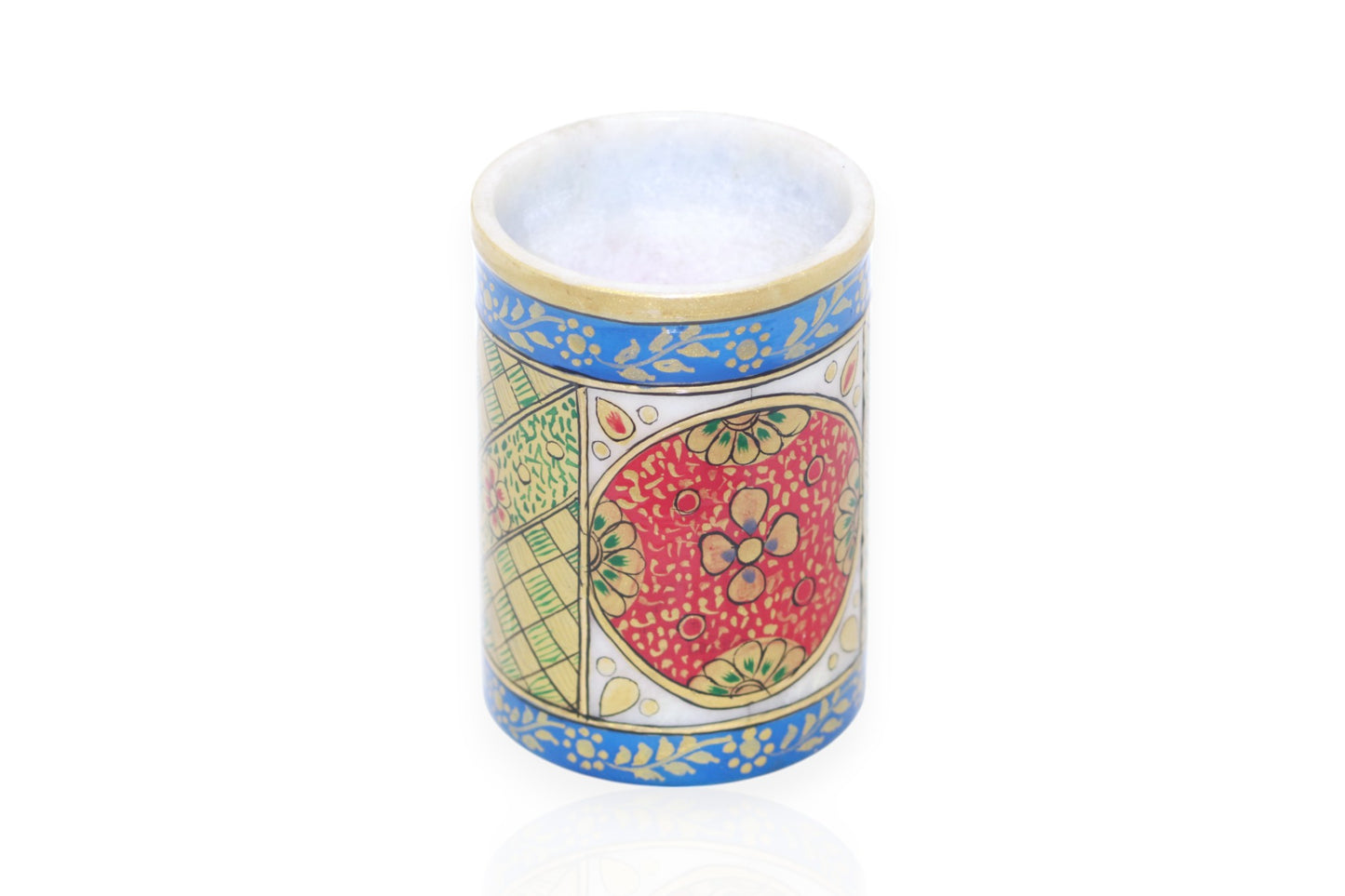 Enhance Your Desk with Unique White Marble Hand Painted Pen Stands