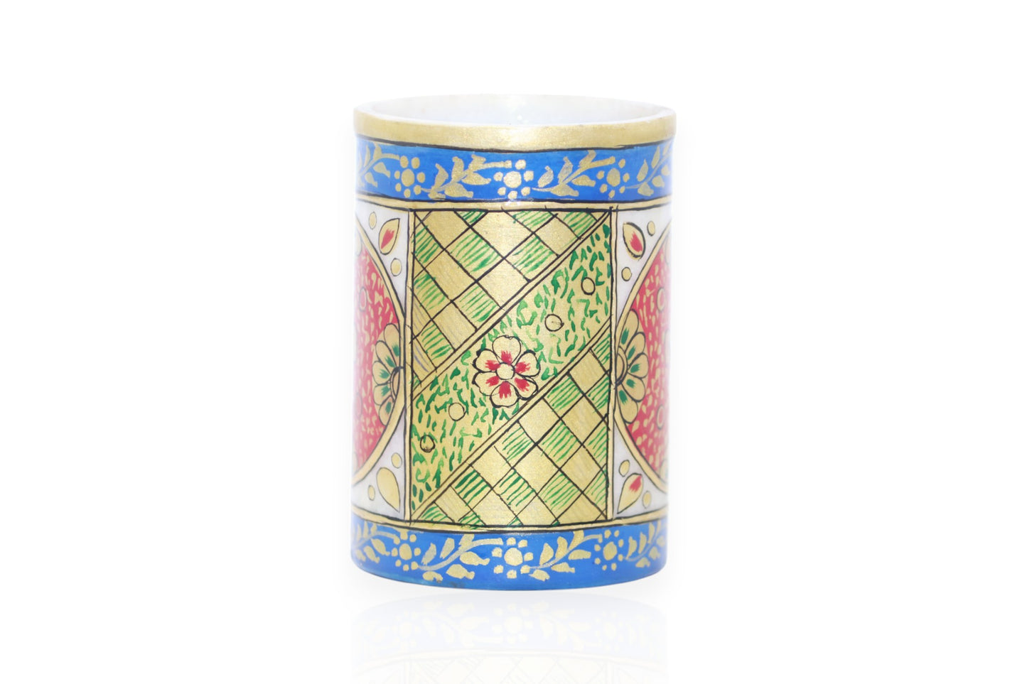 Enhance Your Desk with Unique White Marble Hand Painted Pen Stands