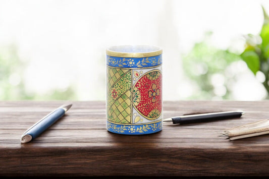 Enhance Your Desk with Unique White Marble Hand Painted Pen Stands