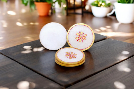 White marble hand painted and hand crafted tea coasters