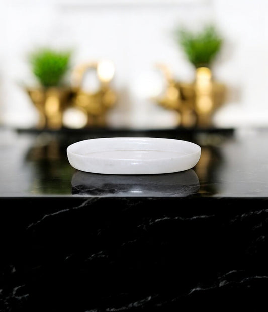 White marble oval dinner plate | temple flower plate | Dry fruit plate
